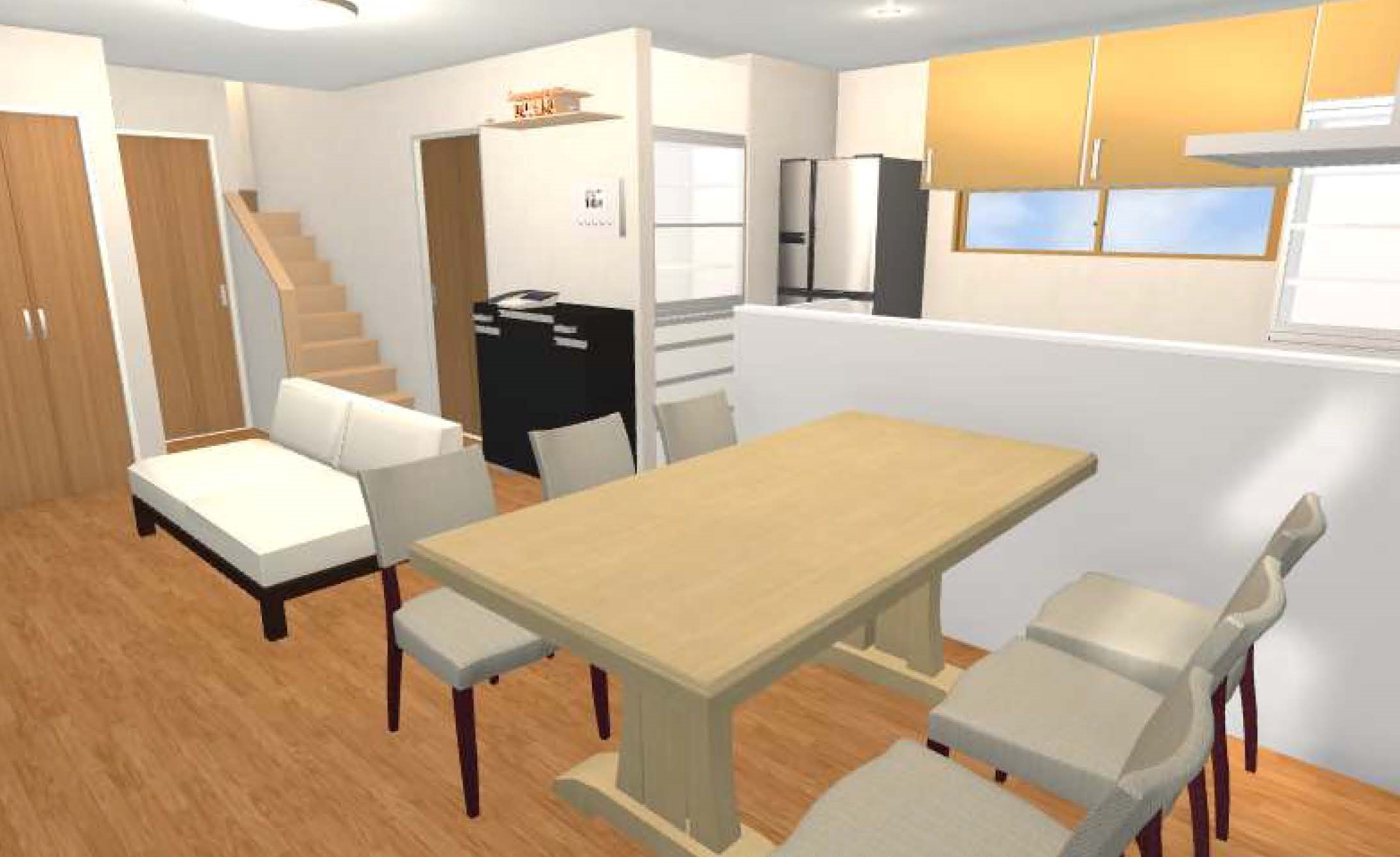 リビングキッチンの3D図面